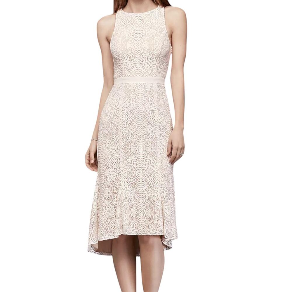 New DAVID'S BRIDAL DB Studio White Lace Nude Lining Dress 8